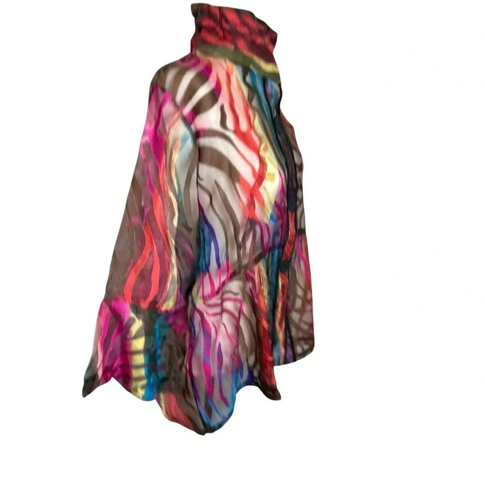 DAMEE Inc. Sheer Blouse Jacket Rainbow Wired Collar XL Maximalist Art to Wear - Picture 5 of 10